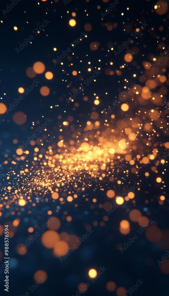 Fototapeta premium Fiery Gold Sparkles and Swirling Particles on Dark Background, Digital Art Illustration