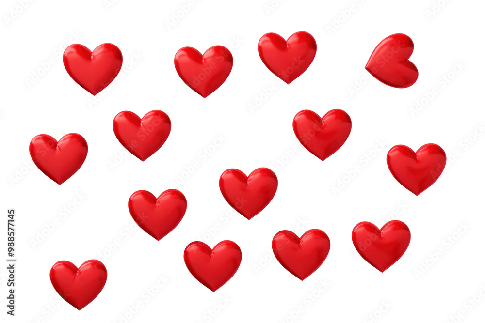 A cluster of vibrant red heart icons arranged randomly on a clean white background A cluster of vibrant red heart icons arranged randomly on a clean white background