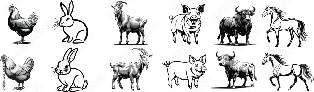 set of livestock vector illustration logo designs set of livestock vector illustration logo designs