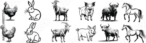 set of livestock vector illustration logo designs