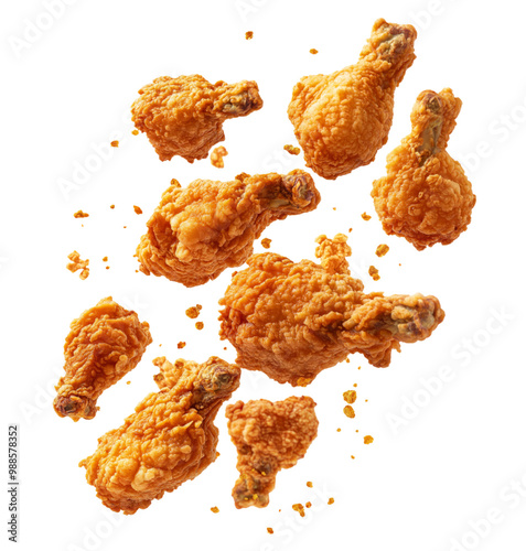 boasted crispy fried chicken floating in the air, fast food floating in the air photo