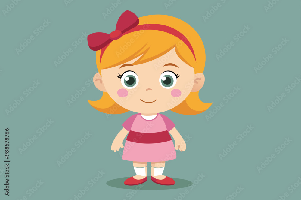 The little girl smiles while dressed in a pink dress with a red bow, enjoying a sunny day outdoors, a cartoon character Little girl cartoon character The little girl smiles while dressed in a pink dress with a red bow, enjoying a sunny day outdoors, a cartoon character Little girl cartoon character