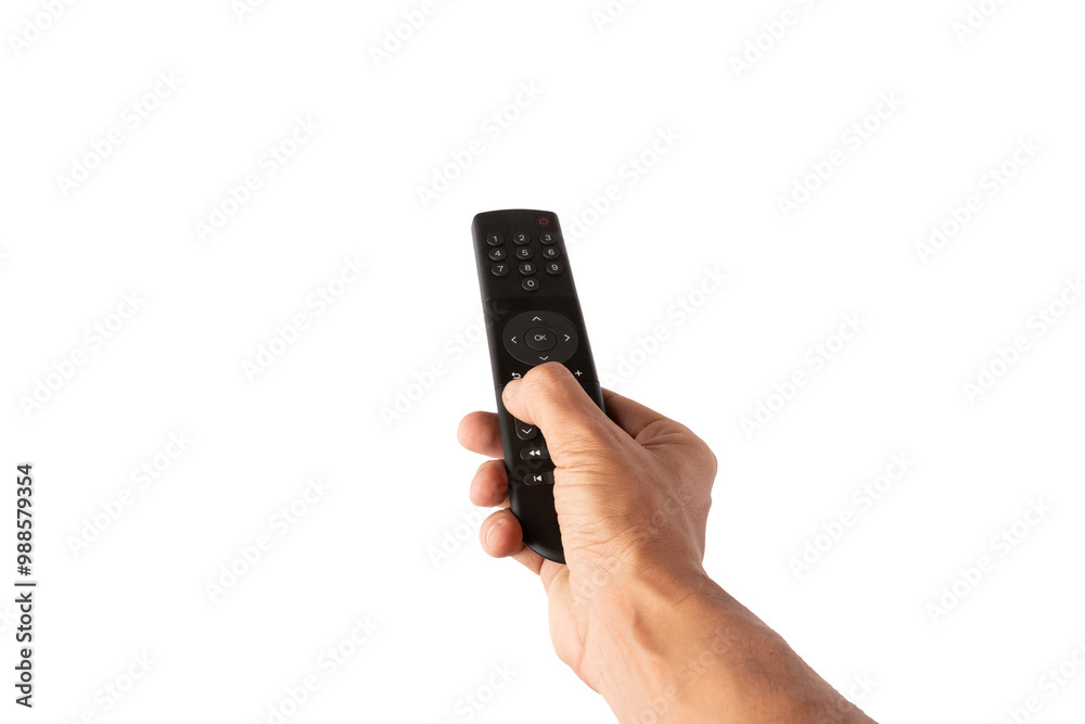 Male hand holding a tv controller isolated no background cutout Male hand holding a tv controller isolated no background cutout