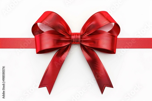 Red gift ribbon bow isolated on white background . 3D rendering.