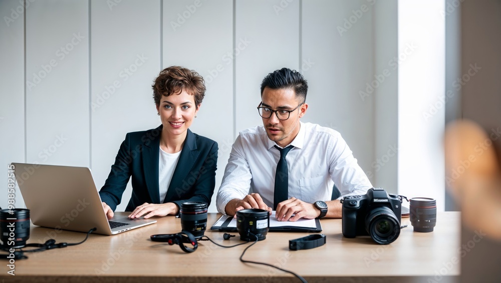 young hispanic business couple working at office. young hispanic business couple working at office.