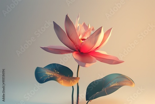 A colorful illustration of a flower with gradient coral and peach petals on a white background with watercolor elements. Elegant style, suitable for spring, nature, or floral designs. photo