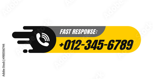 Fast response icons vector. Black and yellow color. Template for phone number, sign, button, contact details. Vector illustration