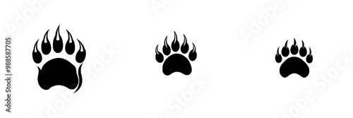 Black silhouette icon of a bear step, wildlife animal steps with claws or nails, giant syrian bear footprints. photo