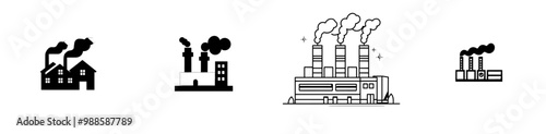 Industrial plant icon, isolated modern power station building or nuclear reactor. Factory emulation of gas station or refinery with steaming pipes, emblem of energy production.