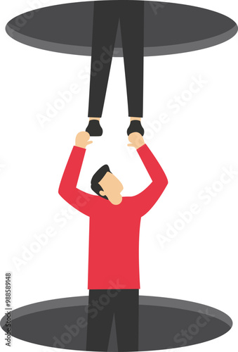 Ambition and motivation to keep pushing yourself to overcome difficulty, encouragement, attitude to be success concept, inspired businessman keep pushing himself to go forward and improve to success.
