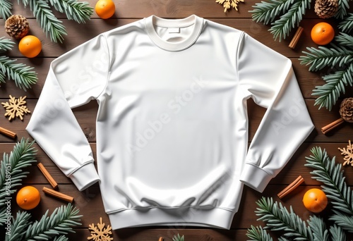 christmas sweater mockup on wooden background