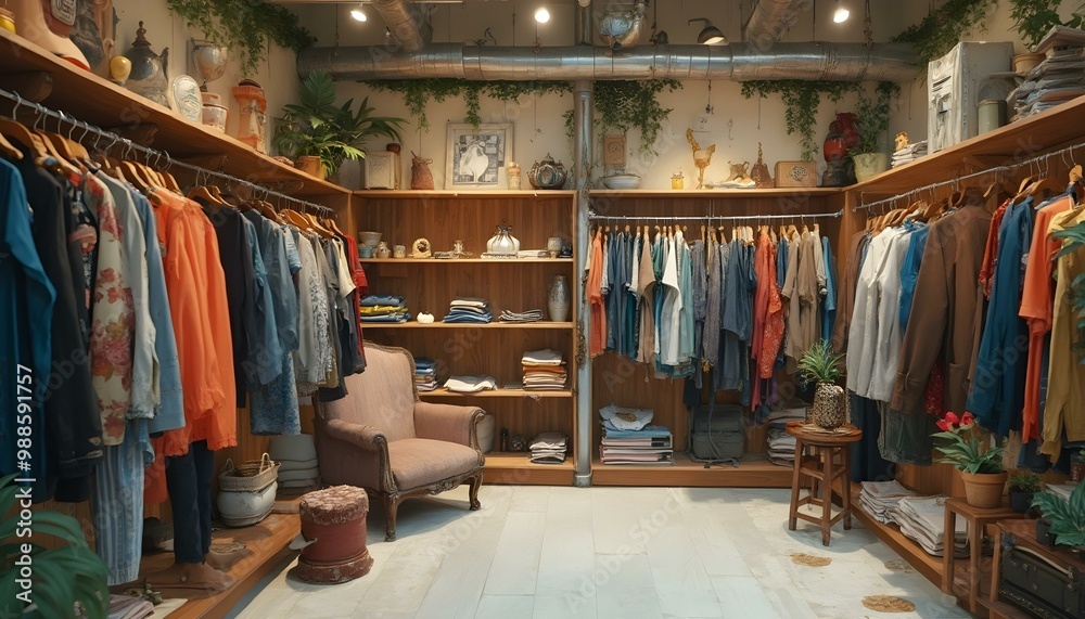 Thrift, charity or second hand shop representing used or vintage clothes antiques or items Thrift, charity or second hand shop representing used or vintage clothes antiques or items