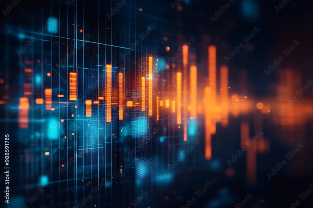 Digital Sound Wave with Vibrant Orange Bars on Blue Background Digital Sound Wave with Vibrant Orange Bars on Blue Background