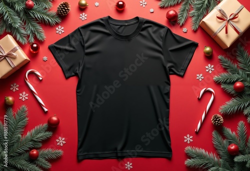 black t-shirt mockup on red background