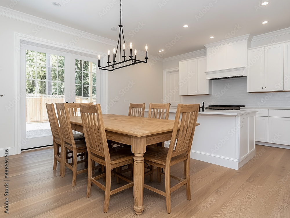 Fototapeta premium Light dining room with kitchen