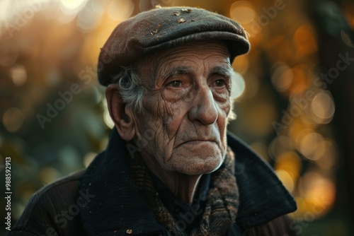 Portrait of an elderly farmer with a worried expression on his face