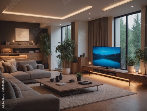 A decent living room interior design 3d illustration template and interior rendering mockup template.