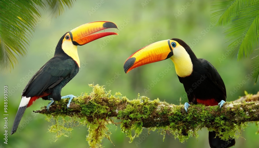 Naklejka premium Toucan sitting on the branch in the forest, green vegetation, Costa Rica. Nature travel 