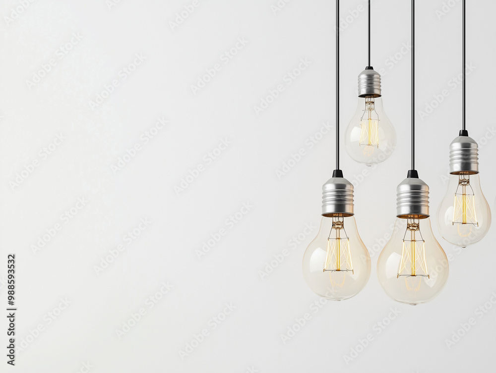 lightbulbs protected by wire hang in front of a white wall inside 