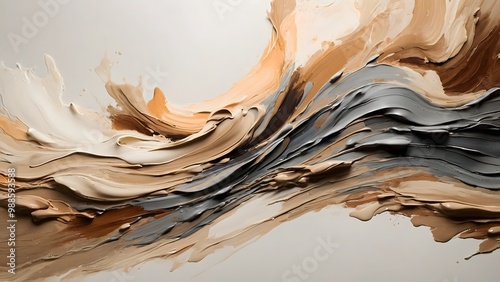 Abstract Art Showcasing a Dynamic Flow of Earth Tones and Metallic Shades on a Textured Canvas