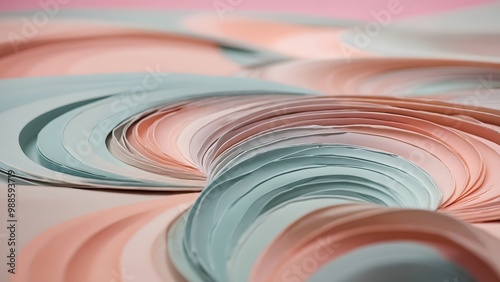 Abstract Paper Art Featuring Swirling Pastel Colors in Close-Up, Showcasing Intricate Layers and Textures