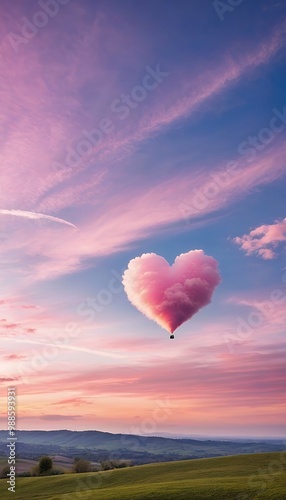 Obraz na płótnie illustration a love cloud pink fluffyheart likes landscape sunset concept shaped nubes cloud shape valentine fluffy surreal story celebration love cloudscape sky imagination romance emotion dream w salonie