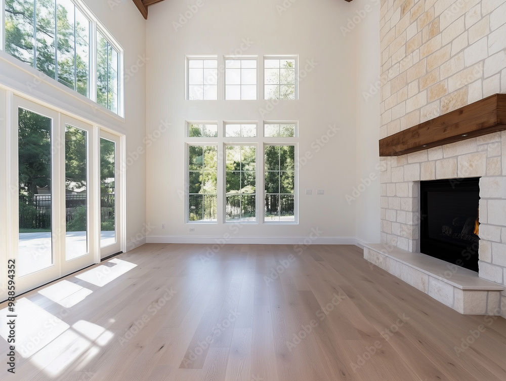 Obraz premium Living room and fireplace in modern house 