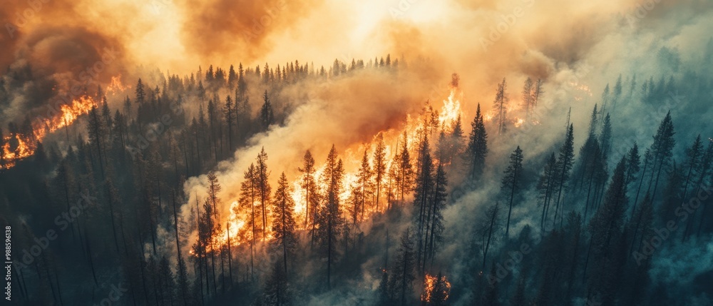 Aerial View of Massive Forest Wildfire in Action