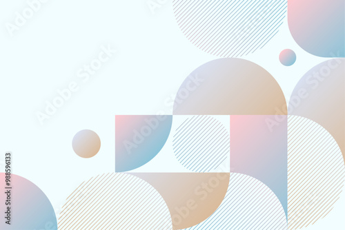 This modern abstract showcases a minimalist design with geometric shapes in soothing pastel tones, highlighted by intricate line patterns, ideal for contemporary spaces