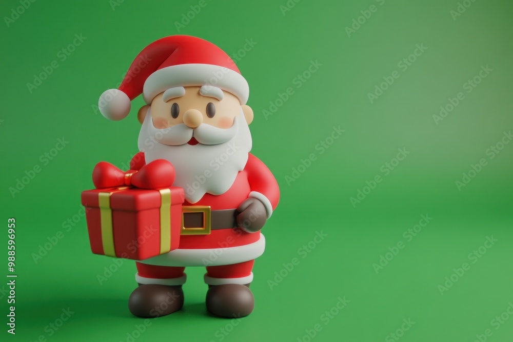 3D Santa Claus Holding a Red Wrapped Present in a Green Scene 3D Santa Claus Holding a Red Wrapped Present in a Green Scene