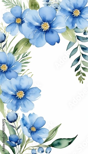 blue flowers hand greetings floral border decoration watercolor etc banner drawing stationary  blue flower leaf watercolor flower banner border floral background botanical decoration design floral