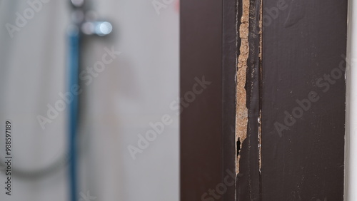 A hole on wood door frames that eaten by termites, Termine comb. photo
