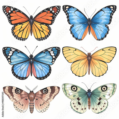 Colorful Butterflies, Delicate Garden Flowers, Butterfly Bushes, Soft Grass, Dew Drops. photo