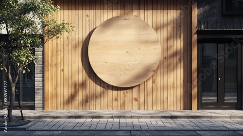 Circular Mockup Signboard on Wooden Wall in Street Setting