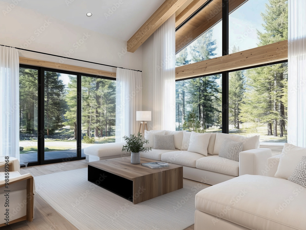 Living room in modern design log cabin Living room in modern design log cabin