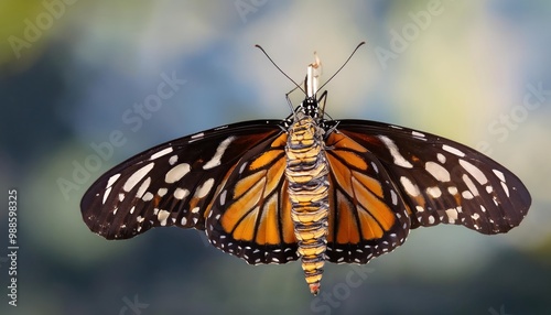 Viceroy butterfly emerging. A viceroy butterfly is shown emerging from it s chrysalis  photo