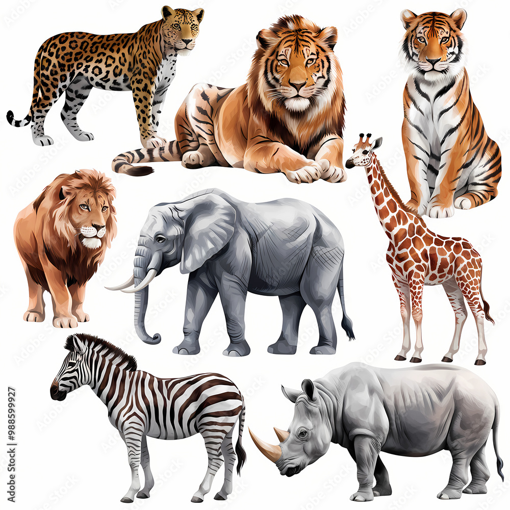 Obraz premium set of wild animals , set of watercolor decal clipart. Isolated on white background