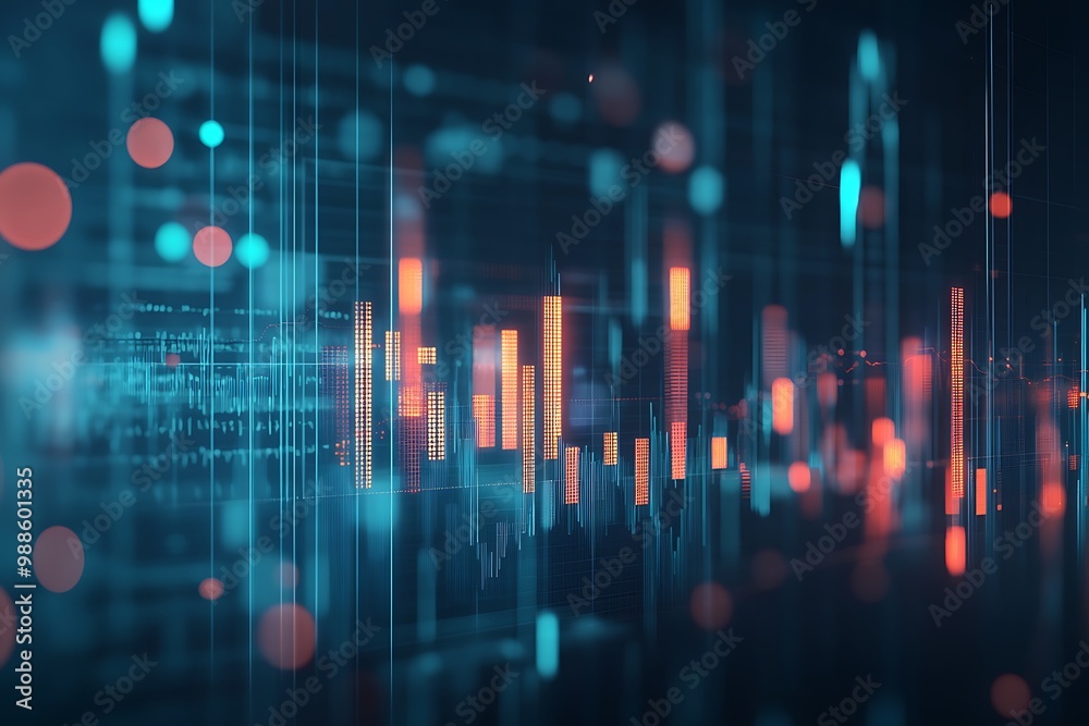 Digital Data Analysis with Glowing Graphs in Blue and Orange Tones at Night Digital Data Analysis with Glowing Graphs in Blue and Orange Tones at Night