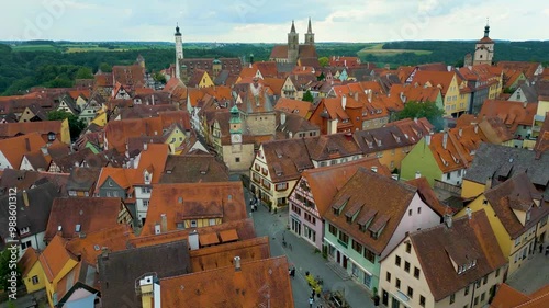 Wallpaper Mural 4K Aerial Drone Video of the Markus Tower and Half-Timbered Buildings of the Walled City of Rothenburg, Germany Torontodigital.ca