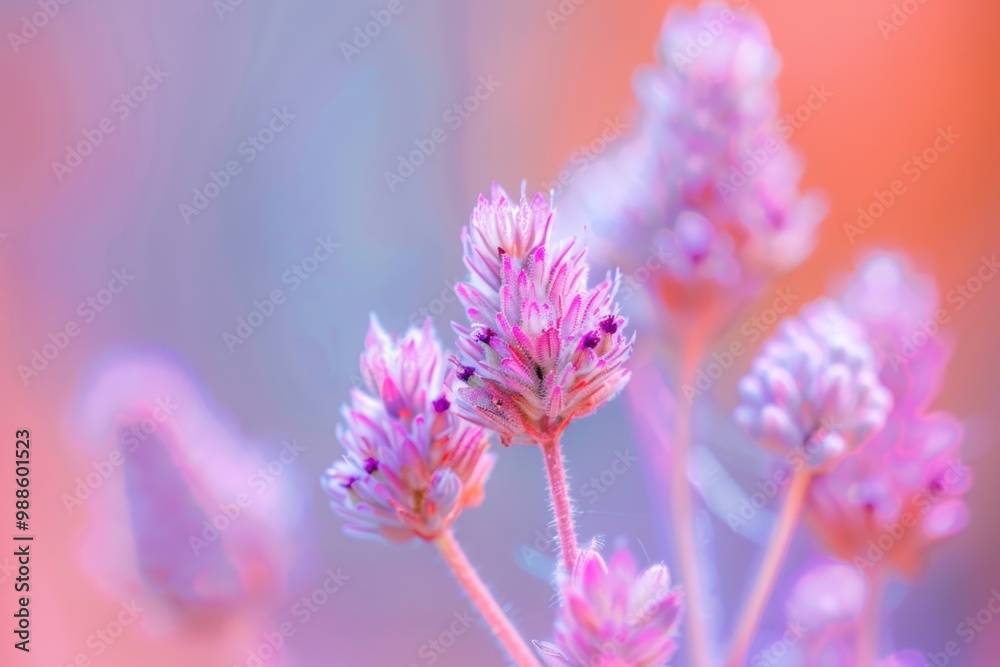 Fototapeta premium Macro of Dew-Covered Pink Flower with Bright Yellow Stamen