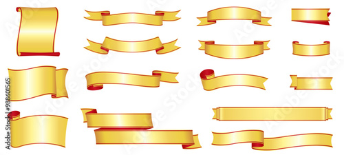gold ribbon banner design material
