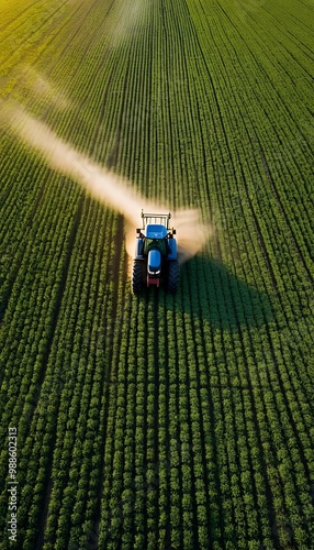 Obraz na płótnie drone tractor field evening sprays view illustration fertilizer a sunset agricultural plantation pesticide toxic drone herbicide spray technology cultivation cultivate landscape sunset plant field w salonie