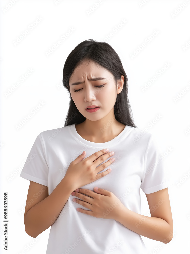 Gastroesophageal Reflux Disease Symptoms in Asian Woman, Heartburn Pain and Stomach Ache Highlighted, Medical and Digestive Health Concept Gastroesophageal Reflux Disease Symptoms in Asian Woman, Heartburn Pain and Stomach Ache Highlighted, Medical and Digestive Health Concept