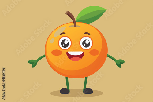 A lively orange character smiles brightly while posing with arms wide open in a cheerful environment, a cartoon character Orange Fruit