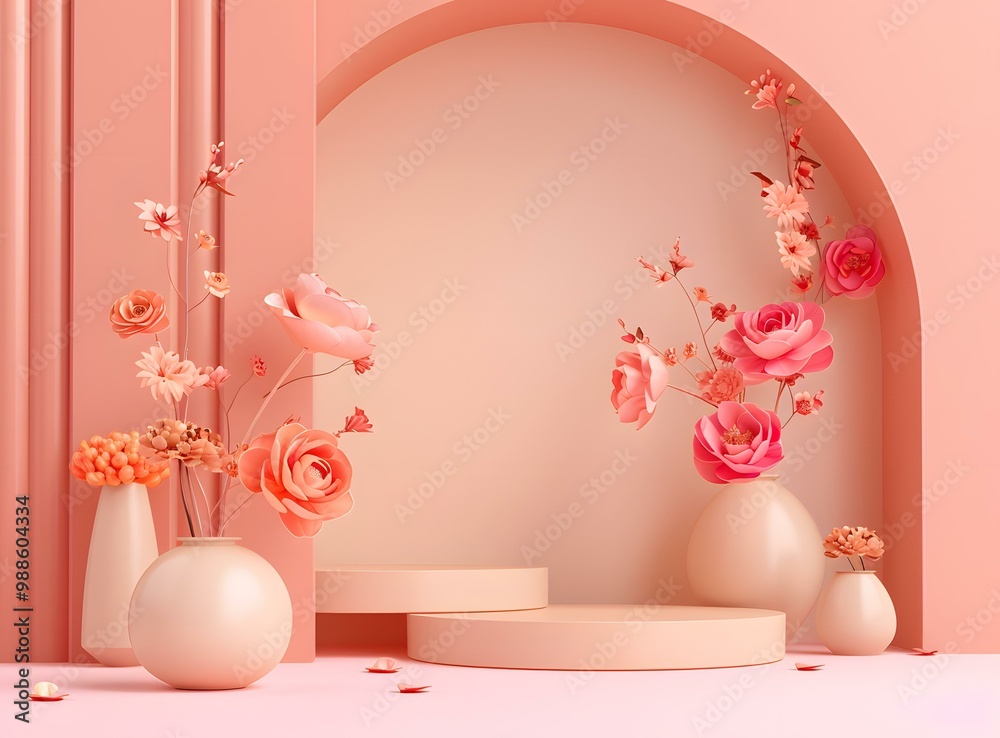 Minimalist Peach Flower 3D Rendering Abstract Background Minimalist Peach Flower 3D Rendering Abstract Background