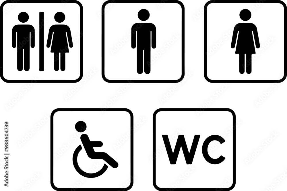 Pixel perfect icon set of wc toilet restroom bathroom men women water closet sign. Thin line icons flat vector illustrations isolated on white transparent background Pixel perfect icon set of wc toilet restroom bathroom men women water closet sign. Thin line icons flat vector illustrations isolated on white transparent background