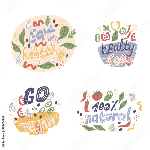Healthy food. Hand lettering banner. Design concept of culinary classes, courses, food studio, cafe, restaurant.
