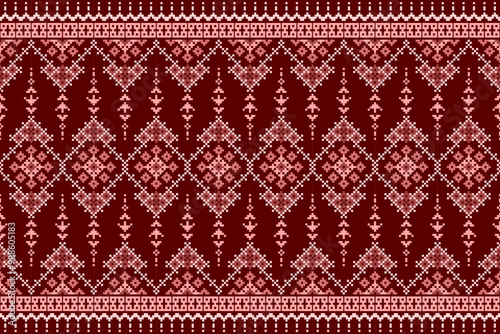 Cross Stitch pattern with Floral Designs. Traditional cross stitch needlework. Geometric Ethnic pattern, Embroidery, Textile ornamentation, fabric, Hand stitched pattern, Cultural stitching pixel art.