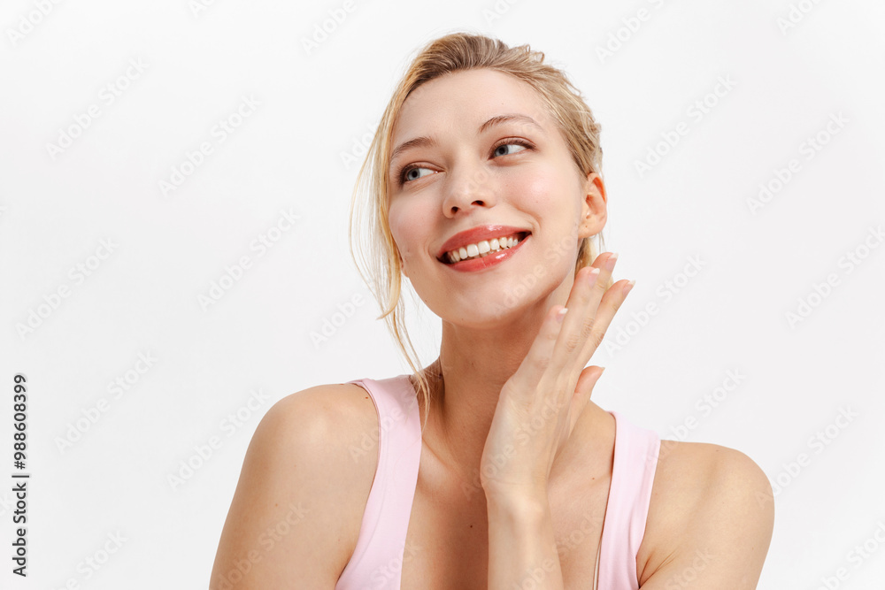 Laughing young woman with natural beauty studio portrait. Positive playful mood Laughing young woman with natural beauty studio portrait. Positive playful mood