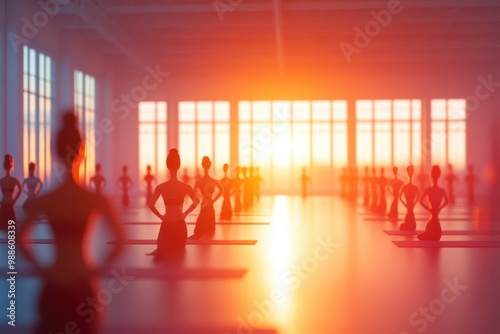 Energetic fitness class with people doing yoga, bright and inviting studio